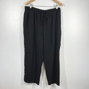 Rachel Zoe Wide‎ Leg Crop Pants Drawstring Waist Casual Black Plus Size 1X Boho